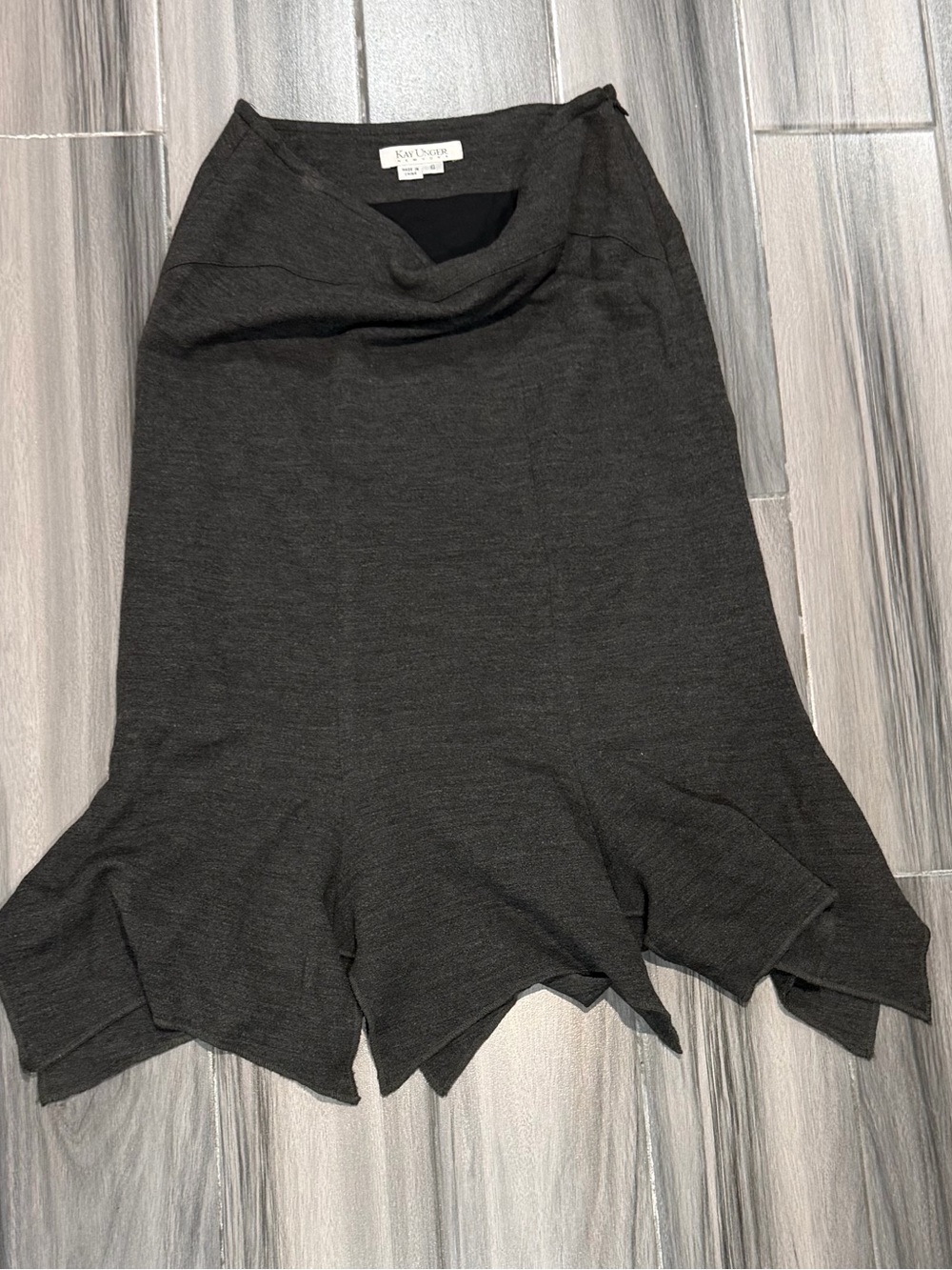 Kay Unger Dark Charcoal Gray Flared Midi Skirt